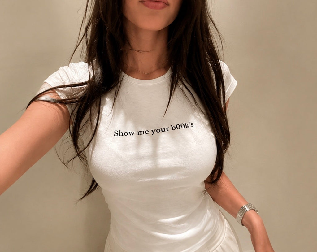 "show me your b00k’s" tee
